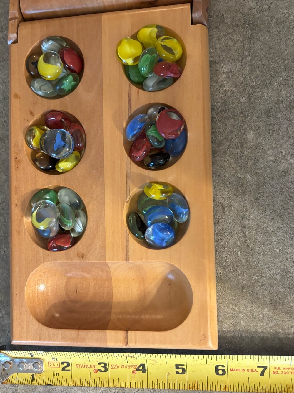 Wooden Mancala Game Set with Colorful Glass Stones - Picture 6 of 7